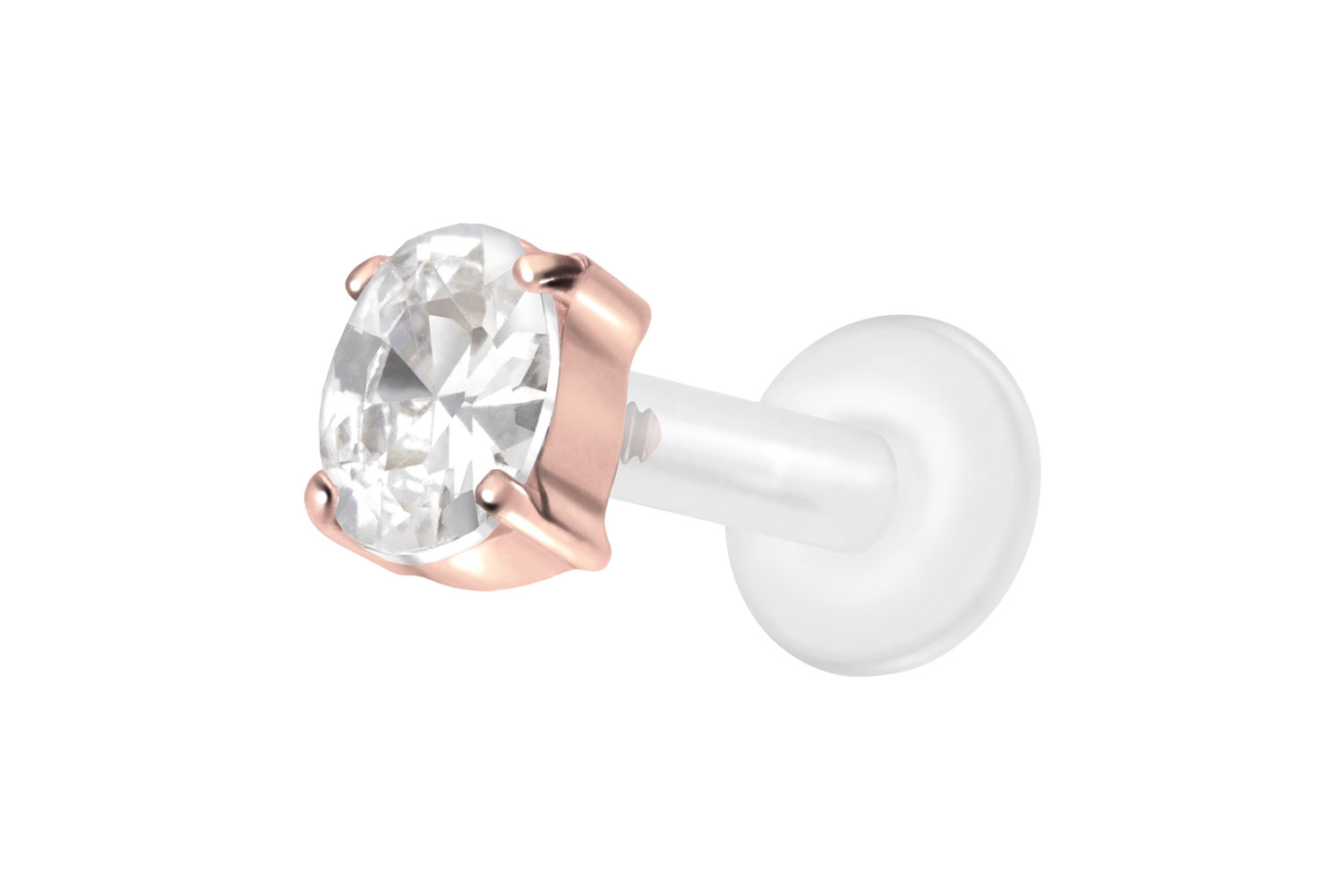 PTFE Labret Piercing mit Innengewinde + Titan-Aufsatz EINGEFASSTES KRISTALLOVAL